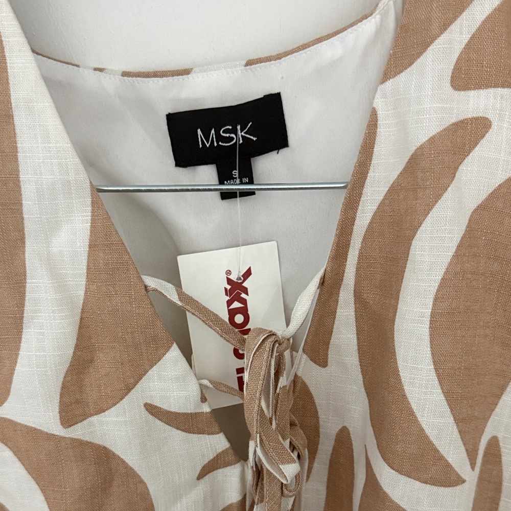MSK Tan & White Abstract Tie-Front Mini Dress - Picture 2 of 5